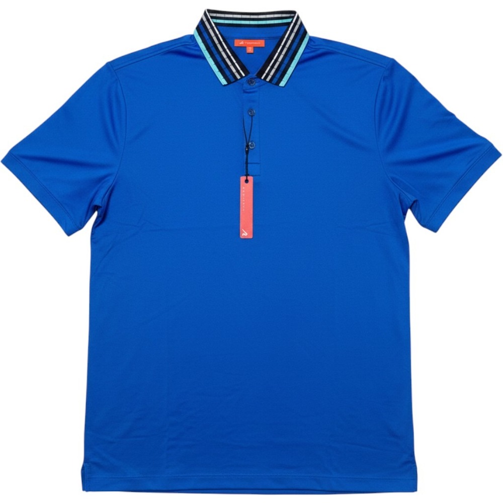 Redvanly Mael Polo Mens‎ Medium Marine Blue Striped Collar Regular Fit Modern